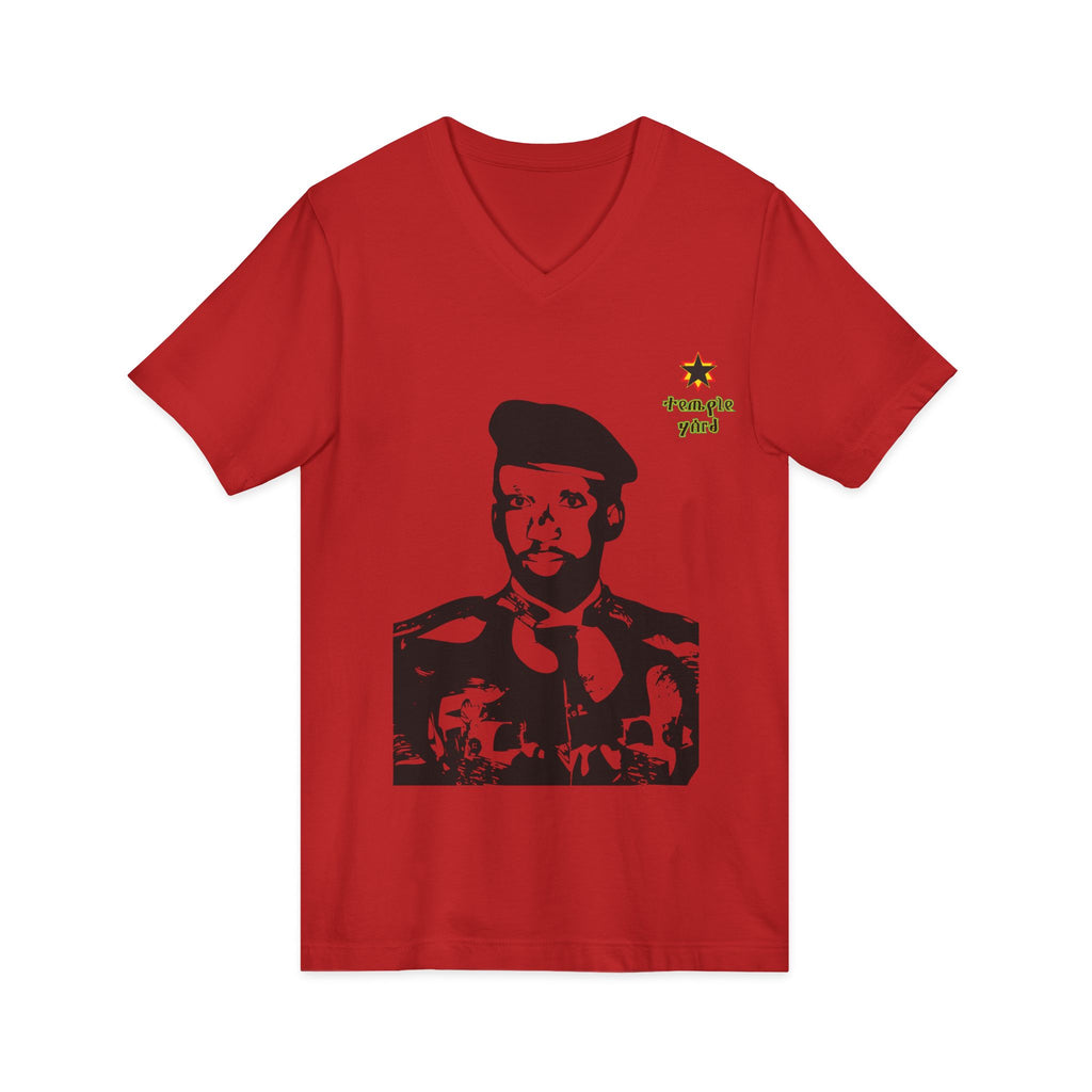 Revolutionary Portrait V-Neck Tee — Iconic Black & White Graphic with 'Triangle Yard' Accent