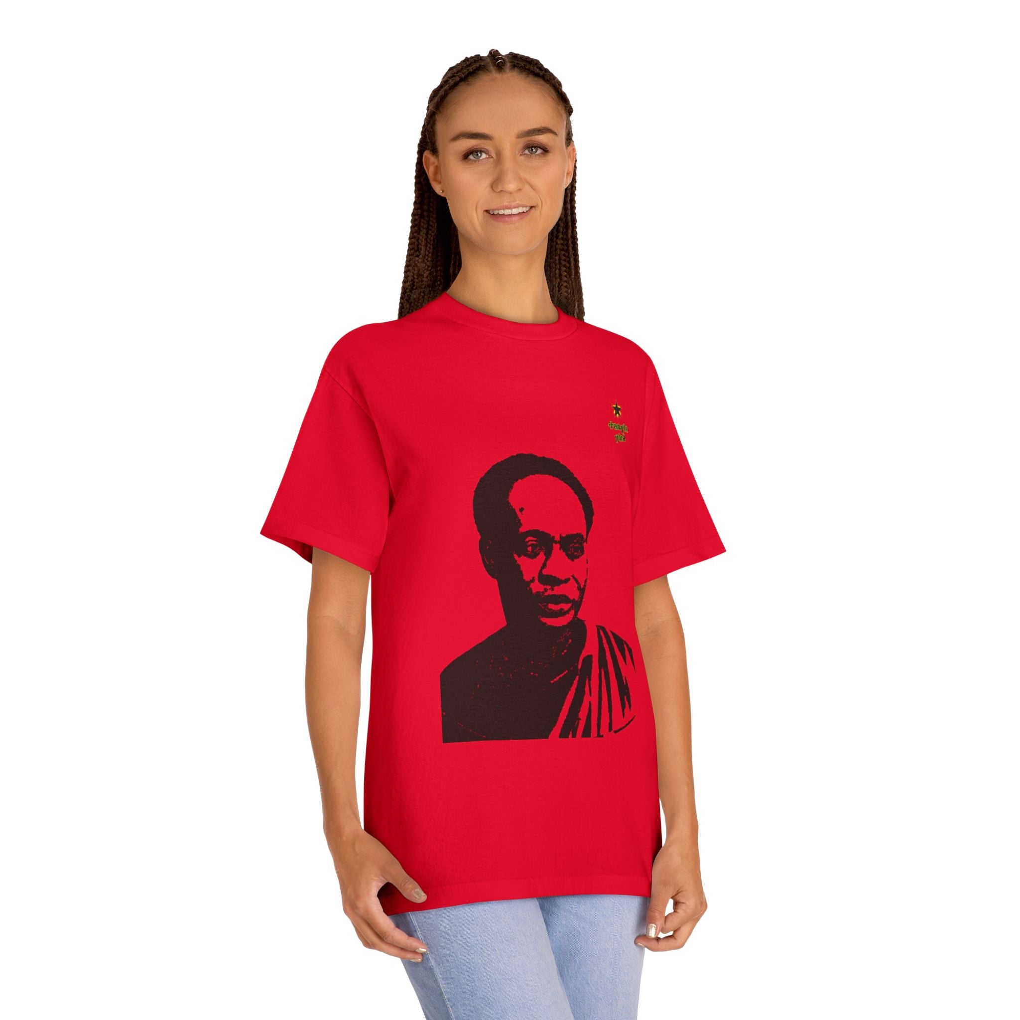 T-Shirt — Black & White Portrait Tee with 'thoughts yield' Accent