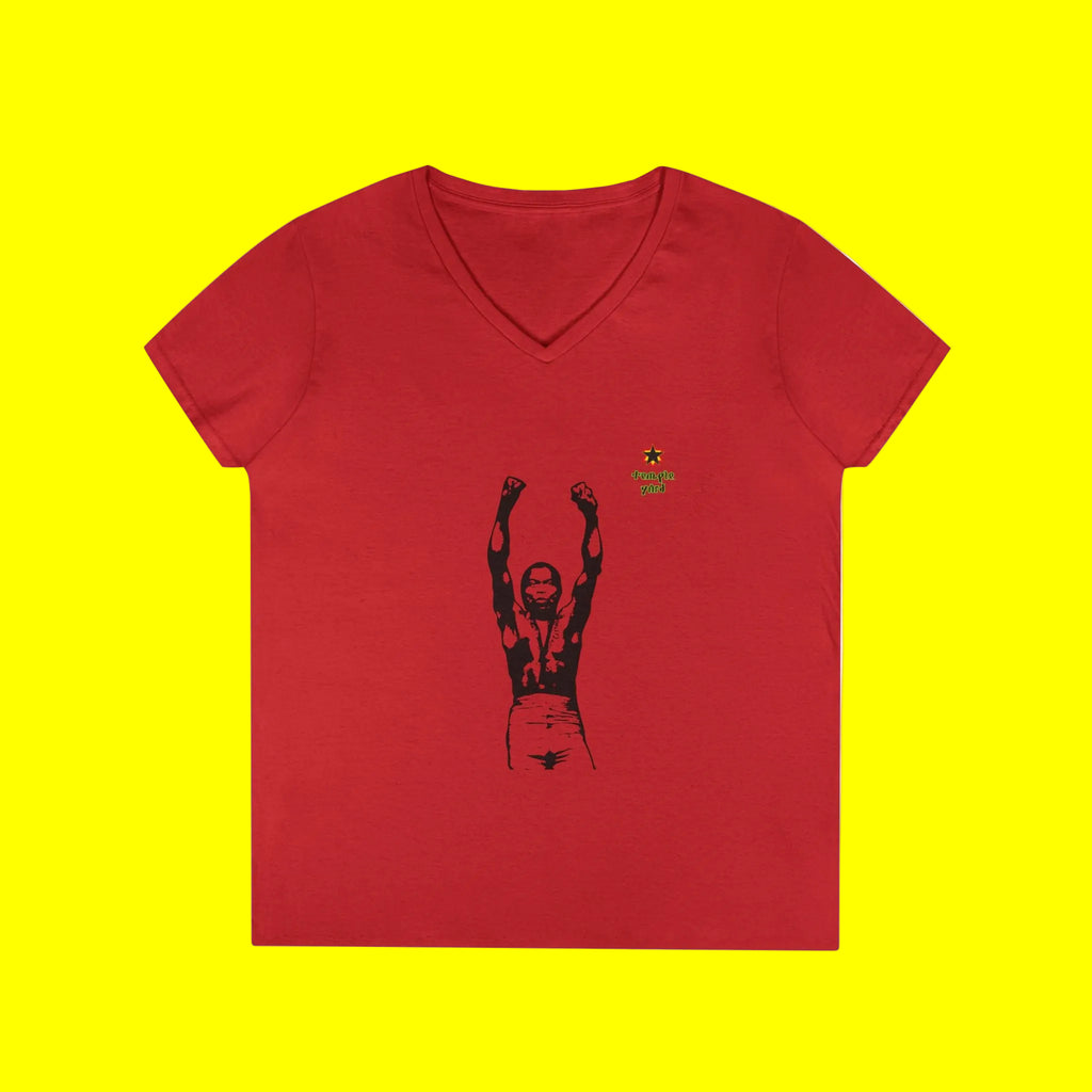 Ladies' V-Neck T-Shirt — Empowered Boxer Graphic with 'Imagine Yard' Floral Logo