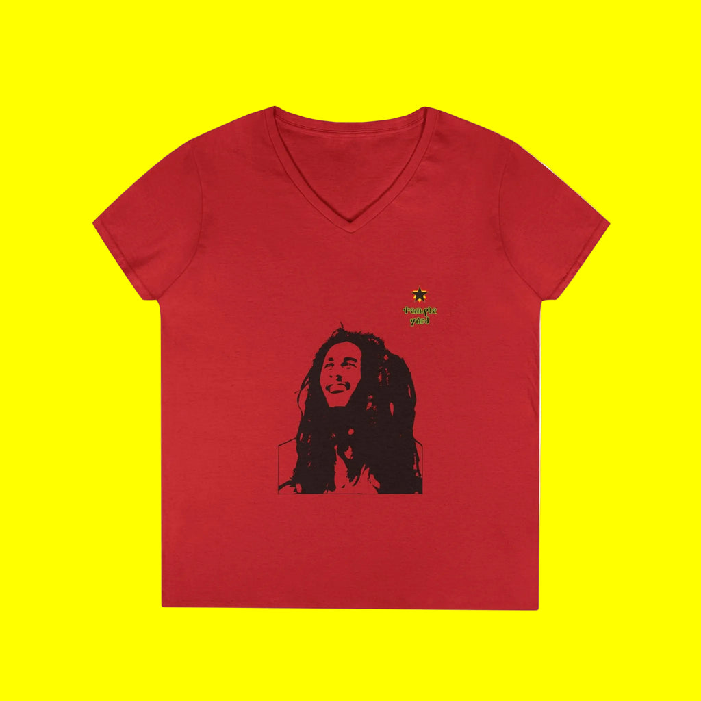 Bob  Portrait V-Neck Tee — "Positive Vibes" Ladies' T-Shirt