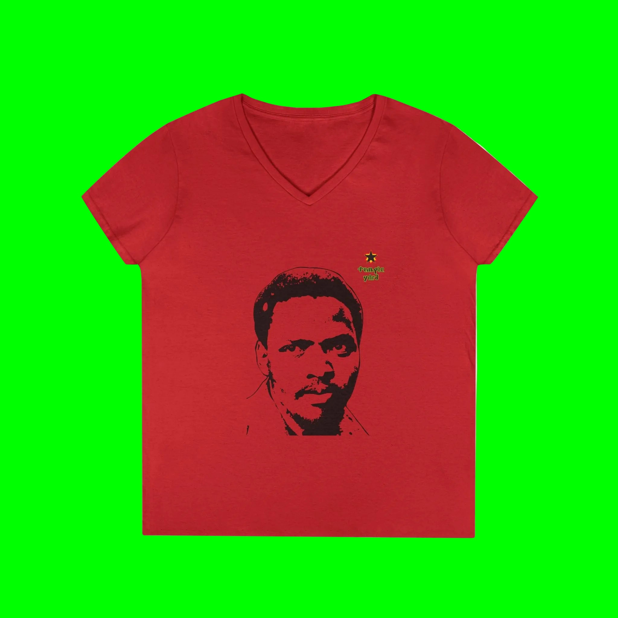 Ladies' V-Neck T-Shirt — Mandela Portrait Tee with 'Imagine Peace' Star