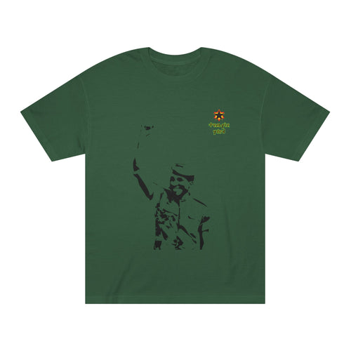 Graphic Tee — 'Resist' Minimalist Stencil Design with Small Chest Emblem