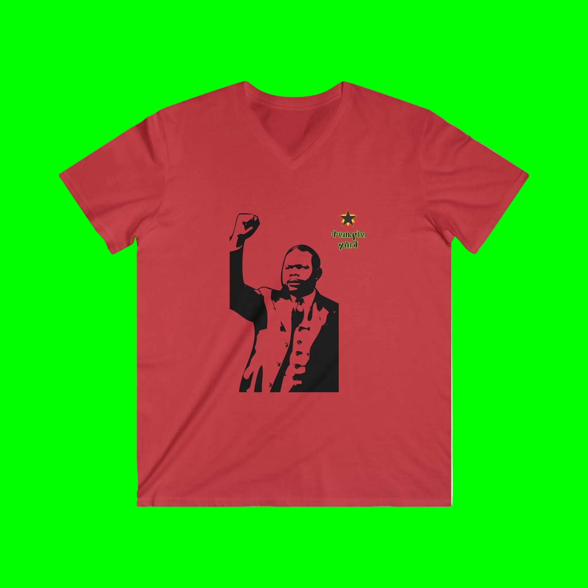 V-Neck Tee — Black Power Portrait with 'Triangle Yard' Logo
