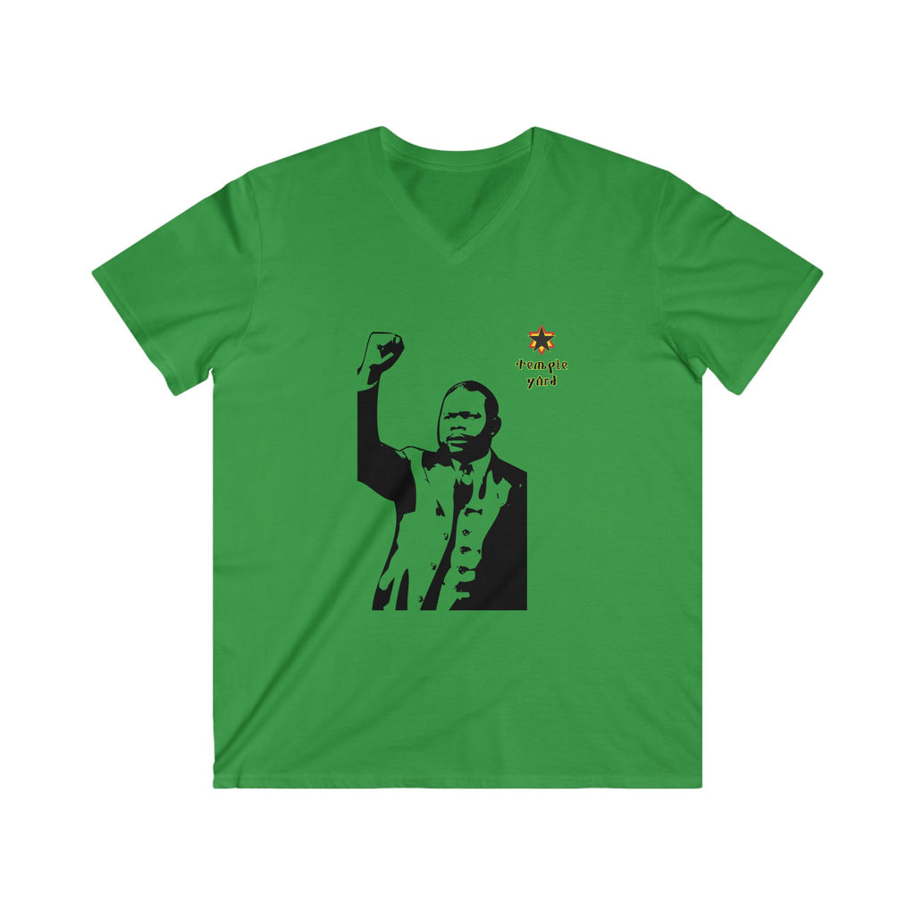 V-Neck Tee — Black Power Portrait with 'Triangle Yard' Logo