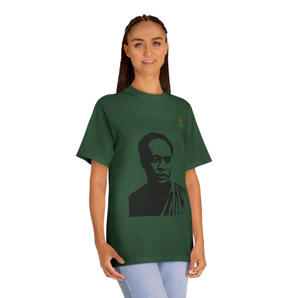 T-Shirt — Black & White Portrait Tee with 'thoughts yield' Accent