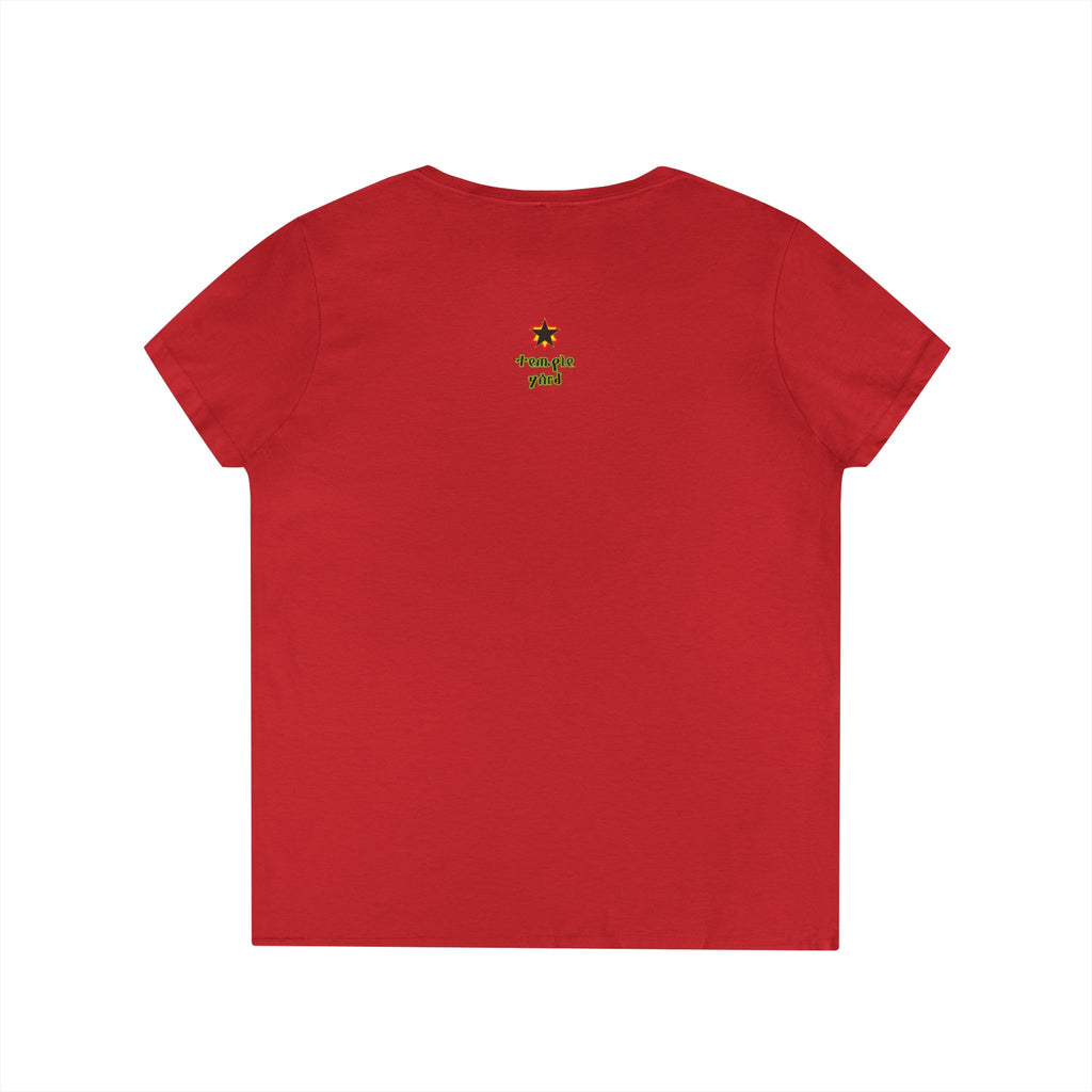 Ladies' V-Neck T-Shirt — Empowered Boxer Graphic with 'Imagine Yard' Floral Logo