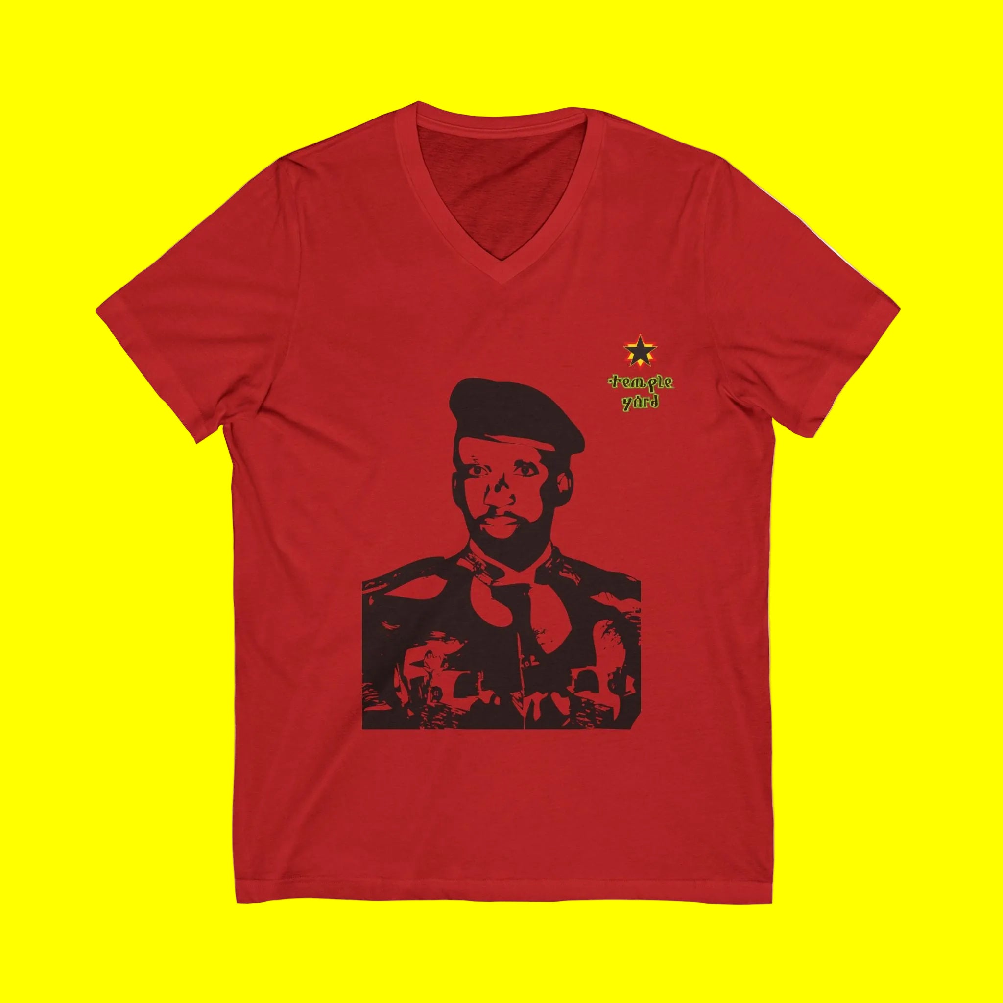 Revolutionary Portrait V-Neck Tee — Iconic Black & White Graphic with 'Triangle Yard' Accent