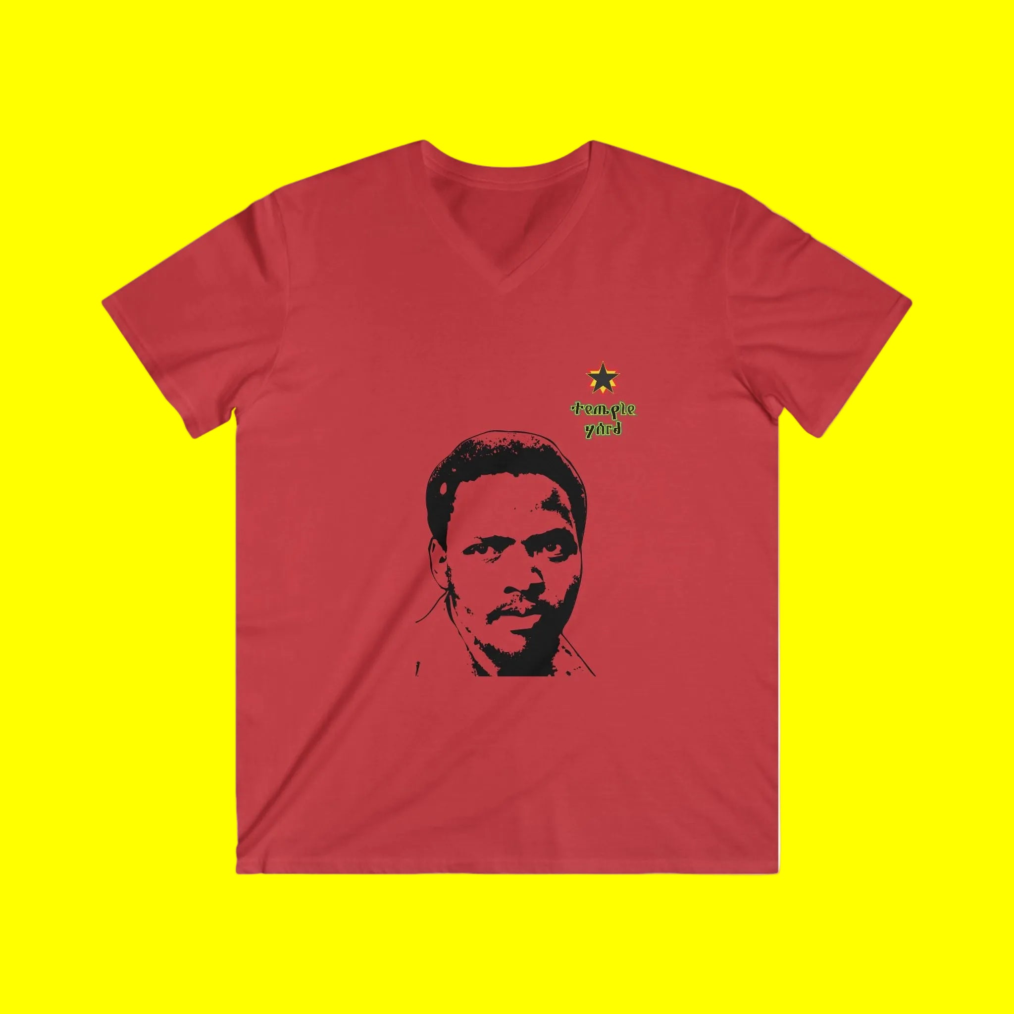 Men's V-Neck Tee — 'Señorita Yared' Portrait Tee (Minimal Black Portrait & Small Back Logo)