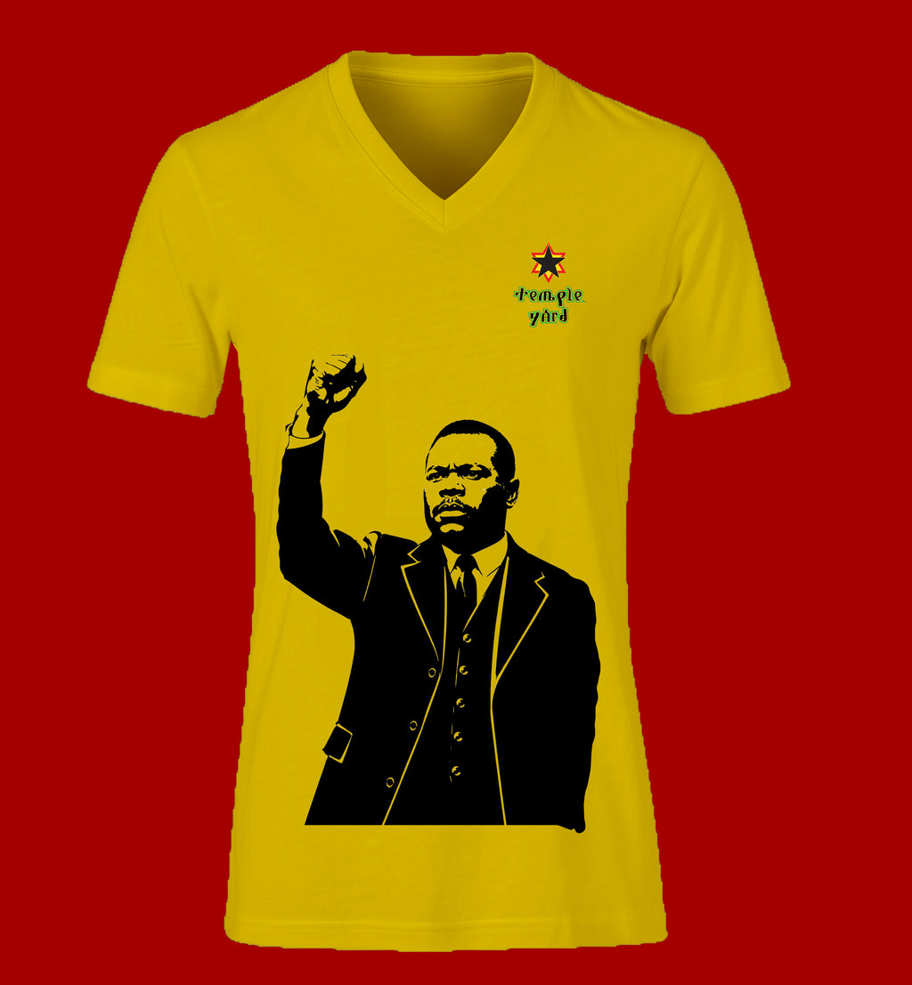V-Neck Tee — Black Power Portrait with 'Triangle Yard' Logo