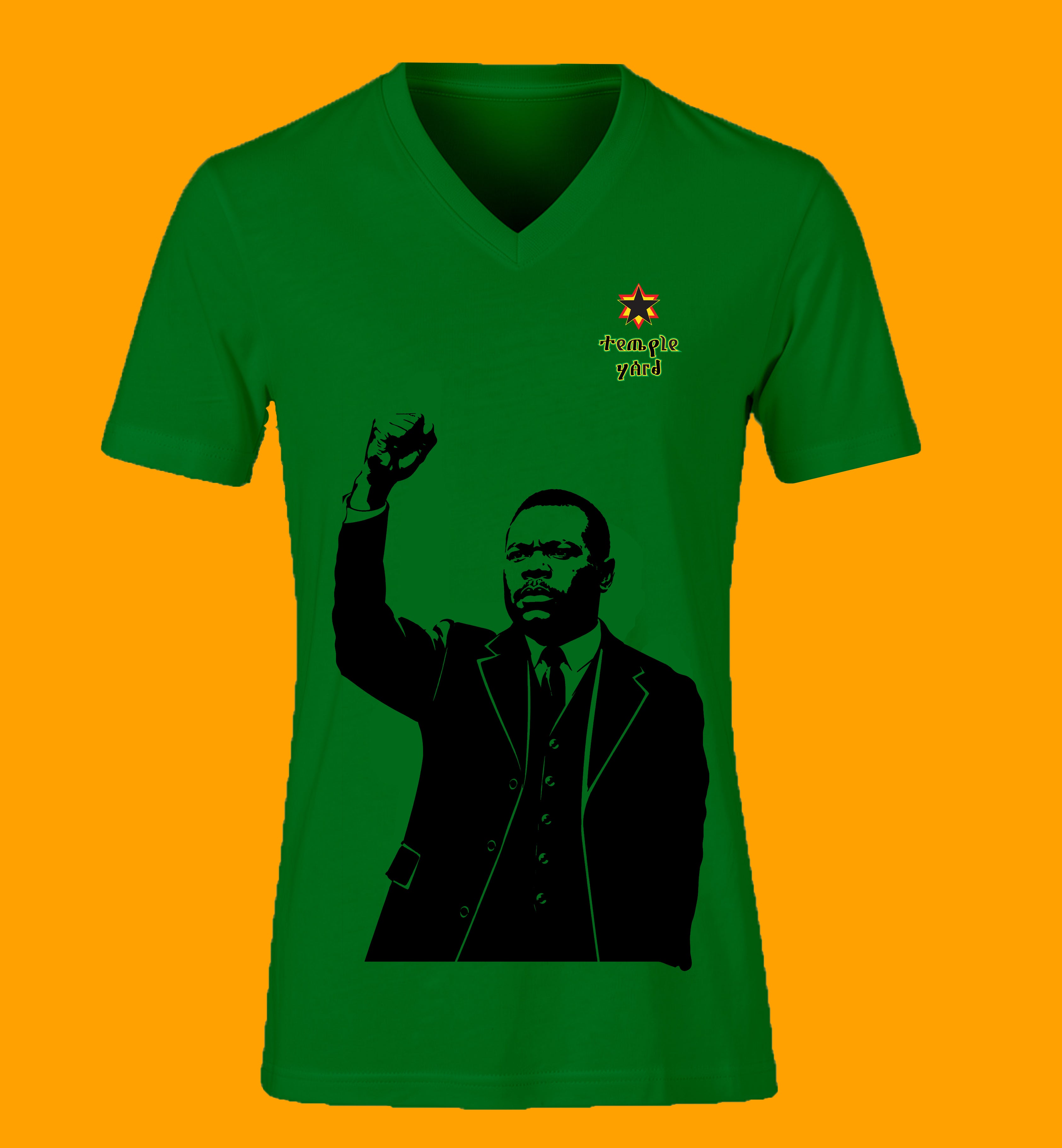 V-Neck Tee — Black Power Portrait with 'Triangle Yard' Logo