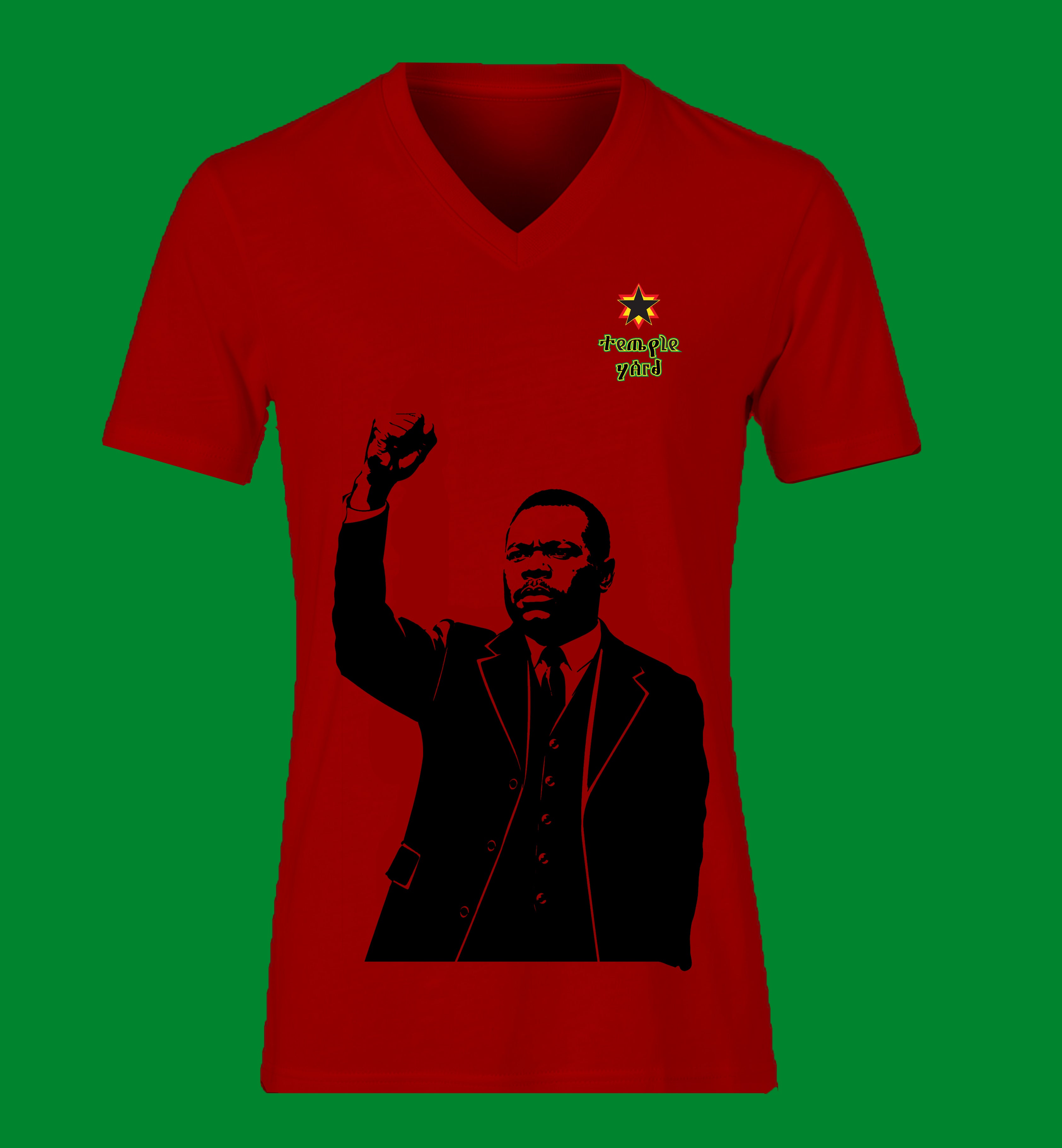 V-Neck Tee — Black Power Portrait with 'Triangle Yard' Logo